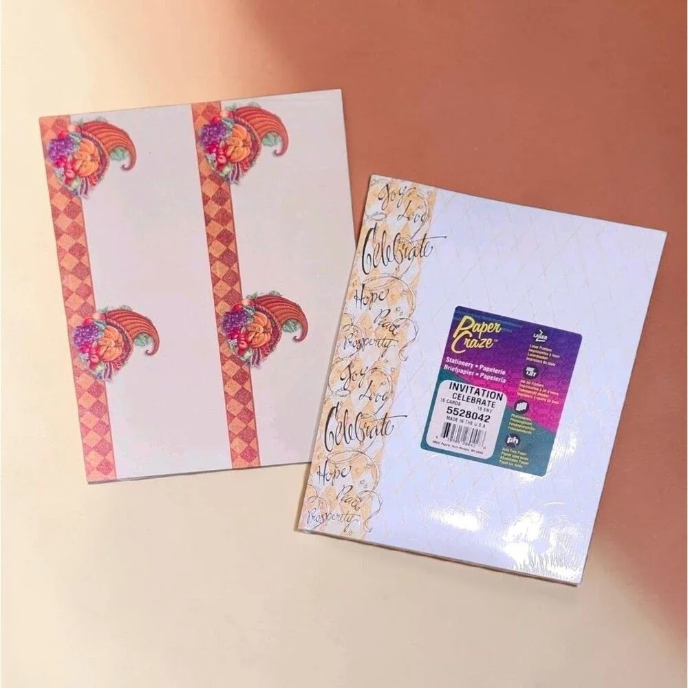 NOS Kinkos Cornucopia Holiday Cards Paper Craze Celebrate Invitations Stationery